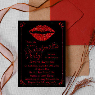 Ruby Red Lips Glitter Effect Bachelorette Party Invitation