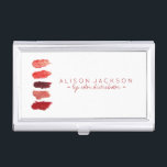 Ruby red lipstick swatches lip color distributor business card case<br><div class="desc">Stylish, simple and eye catching lipstick colors swatches business card case in ruby red and white with simple elegant script. Brings a classy fancy look - suitable for beauty products, LipSense lipstick and makeup products distributors, nail technicians, beauty bloggers, salon, makeup artists. ---- If you need assistance, please contact me!...</div>
