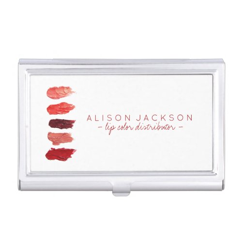 Ruby red lipstick swatches lip color distributor business card case