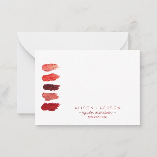 Ruby red lipstick swatches lip color distributor note card