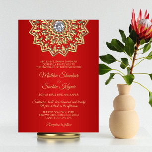 Ruby RED Mandala Gold Indian Wedding Invitations