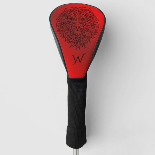 Ruby Red Mandala Lion Head Monogram Initial  Golf Head Cover