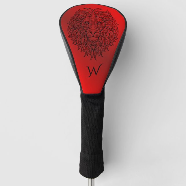 Ruby Red Mandala Lion Head Monogram Initial  Golf Head Cover (Front)