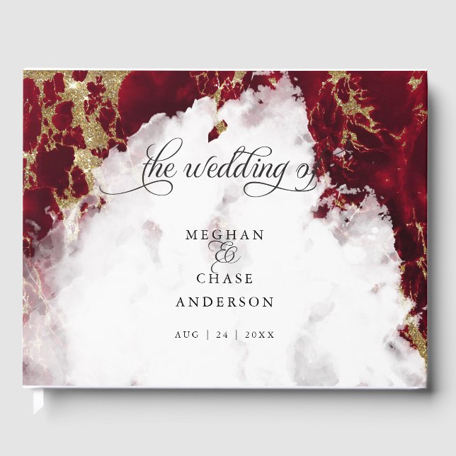 Ruby Red Marbled Watercolor  BarefootBride™ Guest Book (Front)