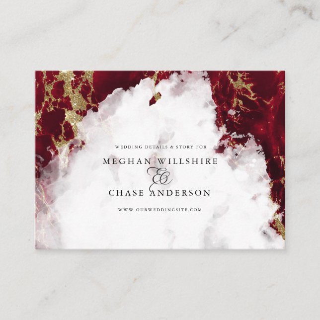 Ruby Red Marbled Watercolor Geode  BarefootBride™ Business Card (Front)