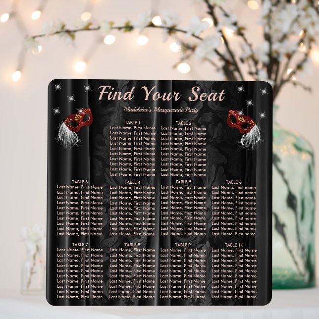 Ruby Red Masquerade Black Damask 10 Tables Seating Foam Board (In Situ (Wedding))