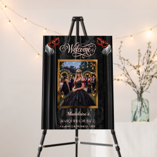 Ruby Red Masquerade Photo Black Damask Welcome Foam Board