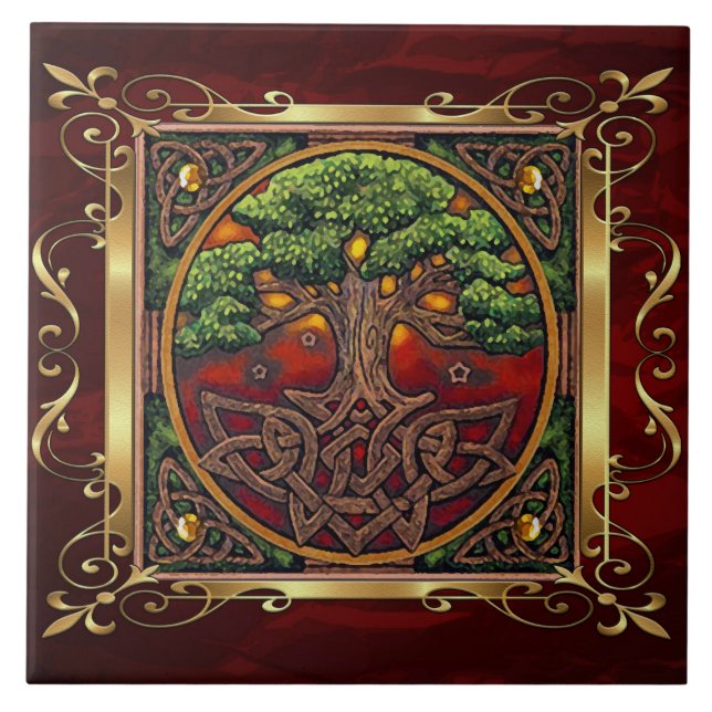 Ruby Red Medieval Witchcraft Ritual Alter Offering Ceramic Tile (Front)