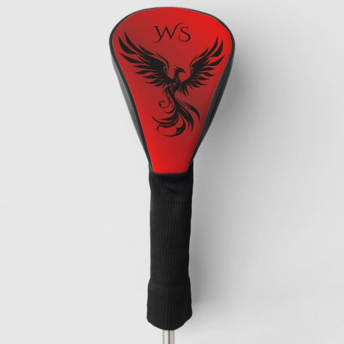 Ruby Red Metallic Rising Phoenix Monogram Initials Golf Head Cover