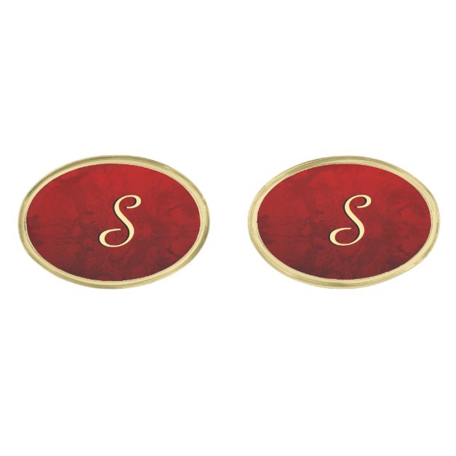 Ruby Red Monogram Design Cufflinks (Front)