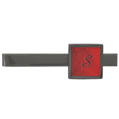 Ruby Red Monogram Design Gunmetal Finish Tie Bar