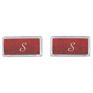 Ruby Red Monogram Design Silver Cufflinks