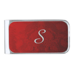 Ruby Red Monogram Design Silver Finish Money Clip
