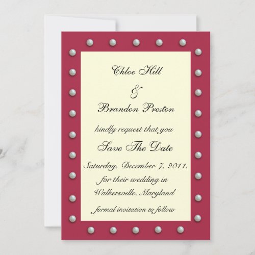 Ruby Red Off White and Pearls Save The Date