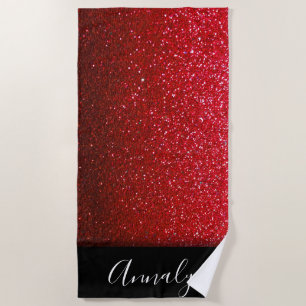Ruby Red Ombre Glitter Sparkles Beauty Queen Glam Beach Towel
