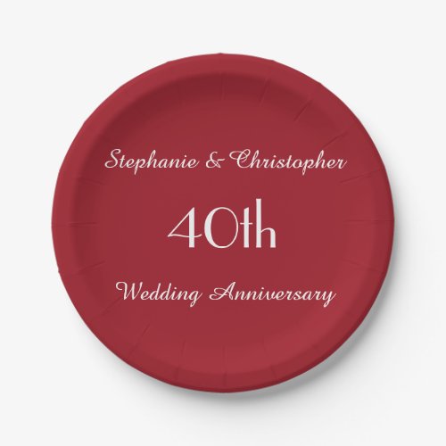 Ruby Red Paper Plates 40th Wedding Anniversary