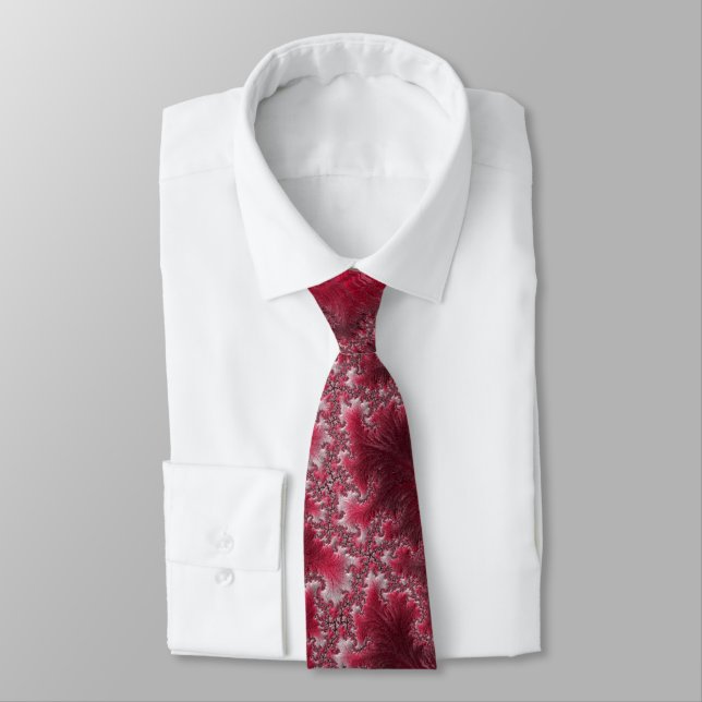 Ruby Red Peppermint Fissures Fine Fractal Abstract Neck Tie (Tied)