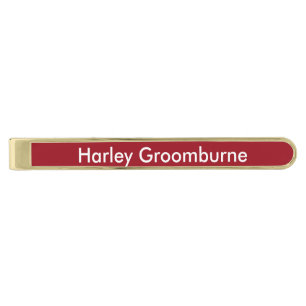 Ruby Red Personalized Gold Finish Tie Bar