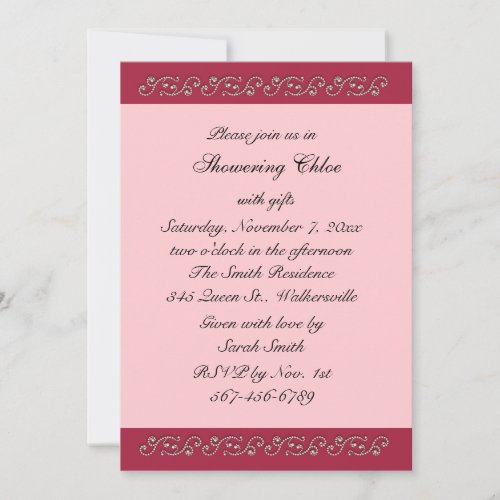 Ruby Red Pink and Pearls Bridal Shower Invitation