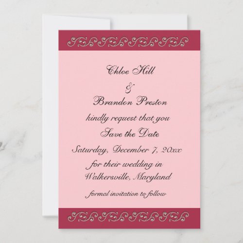 Ruby Red Pink and Pearls Save the Date