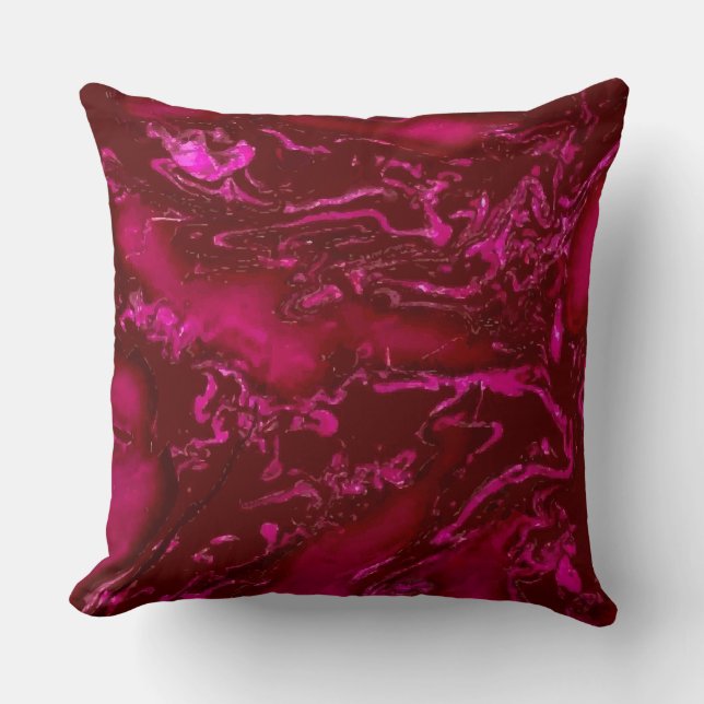Ruby red pink black abstract swirls throw pillow (Front)