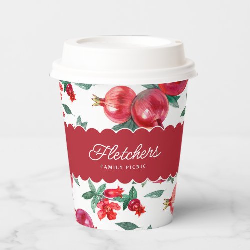 Ruby Red Pomegranate Botanical Customizable Paper Cups
