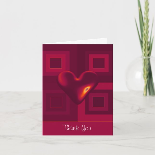 Ruby Red Puffy Heart Thank You Card (Front)