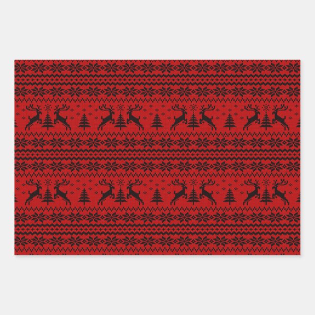 Ruby Red Reindeer Sweater Looking Christmas  Wrapping Paper Sheets (Front)