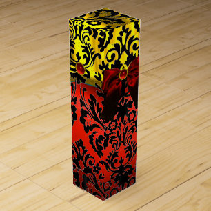 RUBY RED RIBBON, BLACK GOLD ART NOUVEAU DAMASK WINE BOX