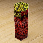RUBY RED RIBBON, BLACK GOLD ART NOUVEAU DAMASK WINE GIFT BOX<br><div class="desc">Elegant gold yellow gift box with vibrant 3D red ruby gemstone , classy, unique Art Nouveau damask, easily customizable with your text for wedding wine, nuptial gift , sweet 16, baby showers, bridal showers, quinceanera birthday parties, Bat Mitzvah, romantic engagement showers, Christmas, , holiday , office , family reunions ,...</div>