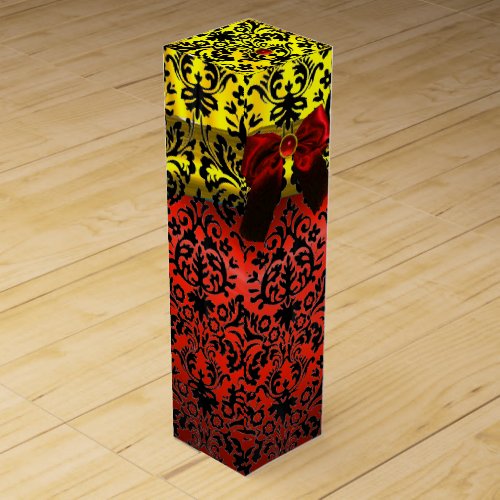 RUBY RED RIBBON BLACK GOLD ART NOUVEAU DAMASK WINE GIFT BOX