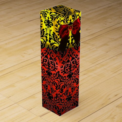 RUBY RED RIBBON BLACK GOLD ART NOUVEAU DAMASK WINE GIFT BOX