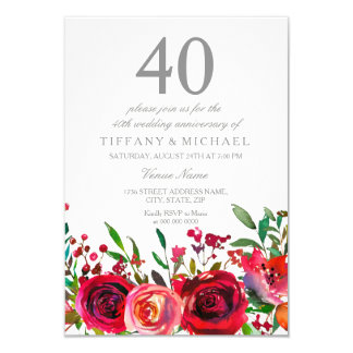 Ruby Red Rose 40th Wedding Anniversary Invitation