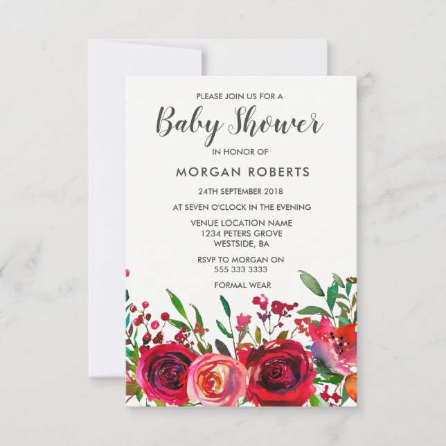 Ruby Red Rose Baby Shower Invitation (Front)