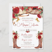 Ruby Red Rose Fancy Western Charra Quinceanera Invitation (Front)
