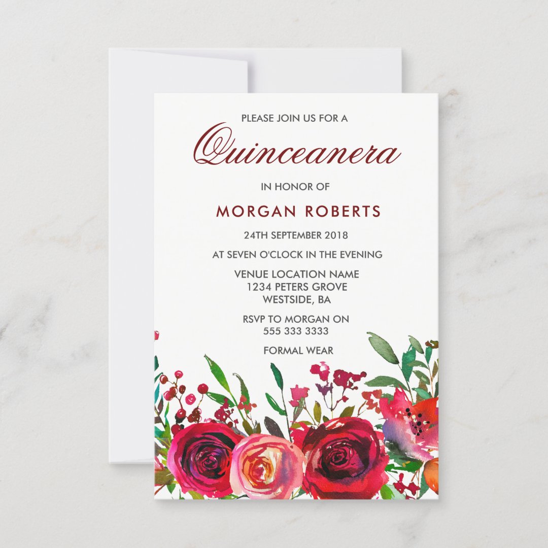 Ruby Red Rose Quinceanera Invitation | Zazzle