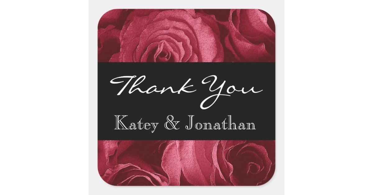 Ruby Red Rose Spiral Rose Thank You A001a2 Square Sticker | Zazzle