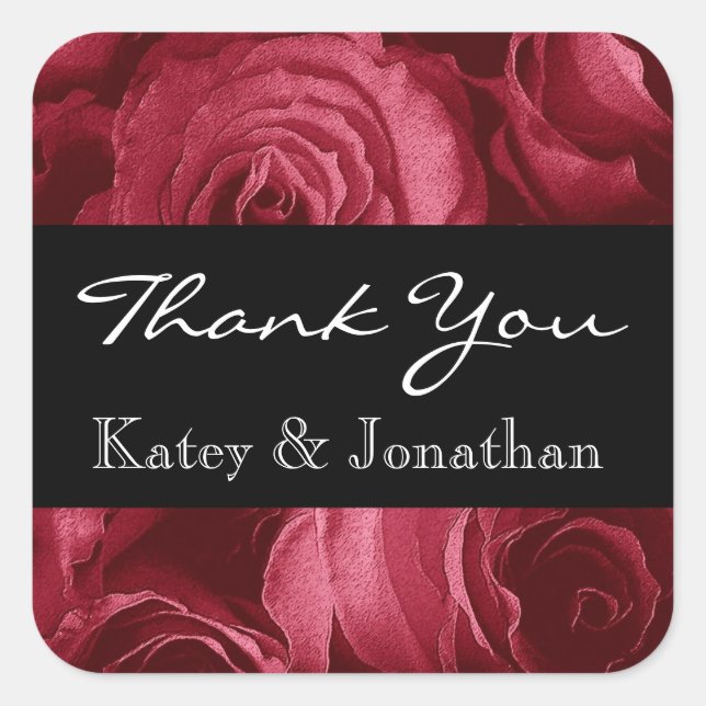 Ruby Red Rose Spiral Rose Thank You A001a2 Square Sticker (Front)
