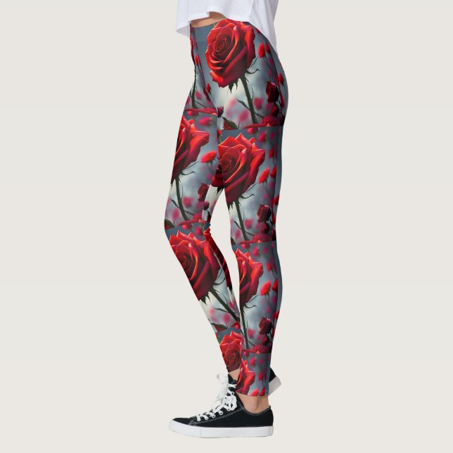 Ruby Red Rose Stem And Buds, Leggings (Left)