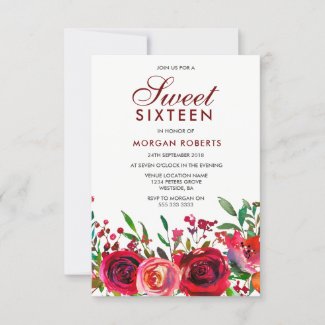 Ruby Red Rose Sweet 16 Invitation