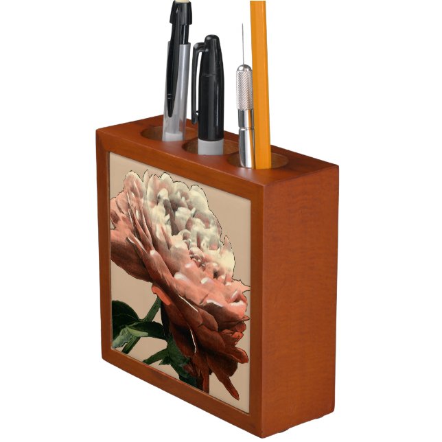 Ruby Red Rose with White Accents Desk Organizer (In Situ)