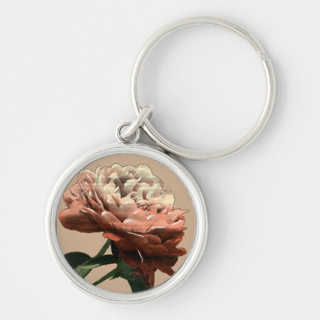 Ruby Red Rose with White Accents Keychain (Front)