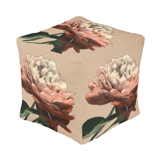 Ruby Red Rose with White Accents Pouf (Angled Front)