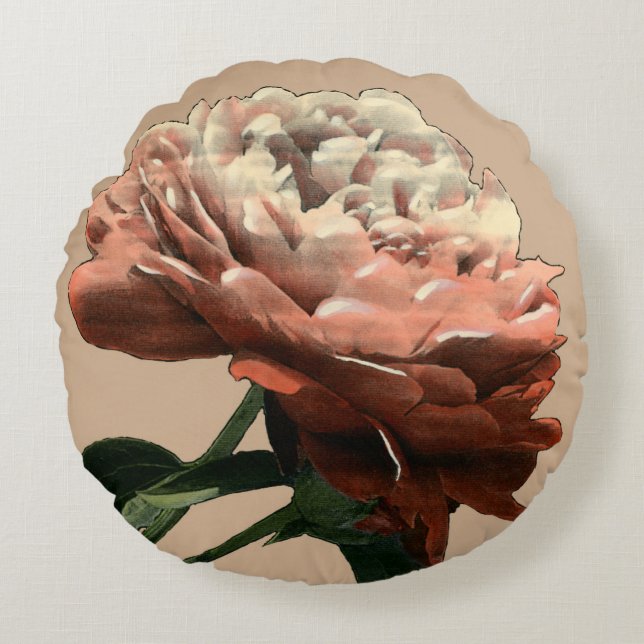 Ruby Red Rose with White Accents Round Pillow (Front)