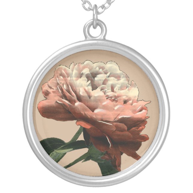 Ruby Red Rose with White Accents Silver Plated Necklace (Front)