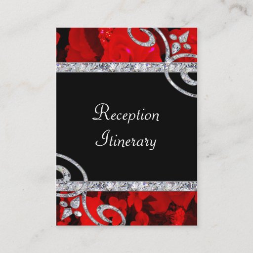 Customizable Ruby Red Roses &amp; Diamond Swirls Wedding Business Card Templates