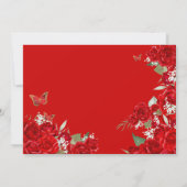 Ruby Red Roses Floral Tiara Butterfly Quinceanera Invitation (Back)