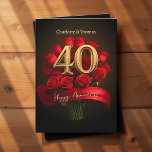 Ruby Red Roses Golden 40th Wedding Anniversary Card