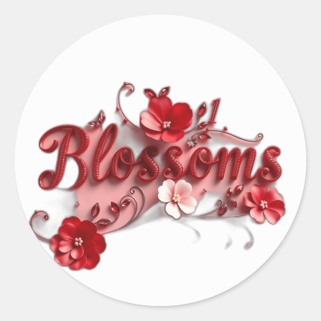Ruby Red Script Blossoms Classic Round Sticker (Front)