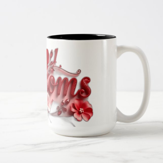 Ruby Red Script Blossoms Two-Tone Coffee Mug (Right)